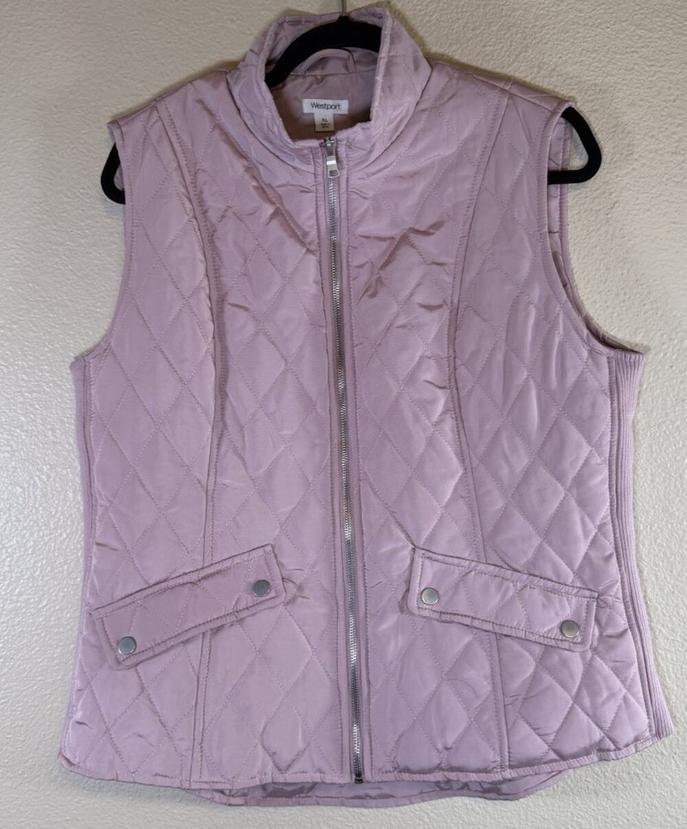 Westport 1962 Womens XL Quilted Vest Pink Diamond Pattern Mock Neck Zip Front